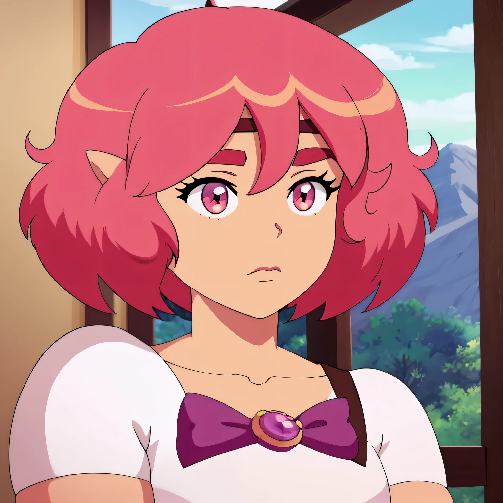 anime: imagen de estilo de una mujer vestida con un vestido rosa sosteniendo una escoba, cushart krenz arte clave femenino, , annie de liga de leyendas, chica calamar hembra rosa humanoide, portrait of magical girl, Anime de arte salpicado , arte oficial del personaje, magical girl, style of magical girl, marin kitagawa fan art