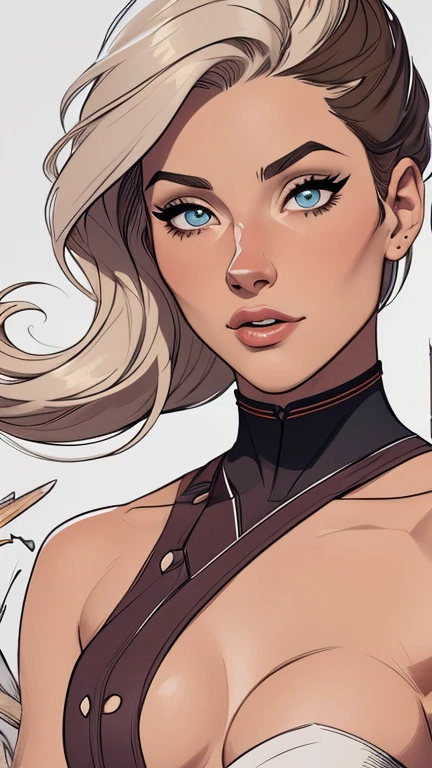 Personagem  mulher ninja com marcas de guerras Imagem de desenho animado de uma mulher .cartoon style illustration, estilo de arte dos desenhos animados, estilo de arte dos desenhos animados, digital illustration style, design de personagens altamente detalhado, arte digital detalhada coragem, Forest fan art, Design de personagens de retrato, beautiful digital illustration, retrato de alta qualidade, Arte em quadrinhos, mulher jovem cabelo com transas lindas . Beautiful outlined eyes Medium large bust and wonderful sensual clothes. expression of sexual desire image from the waist to the head illustration