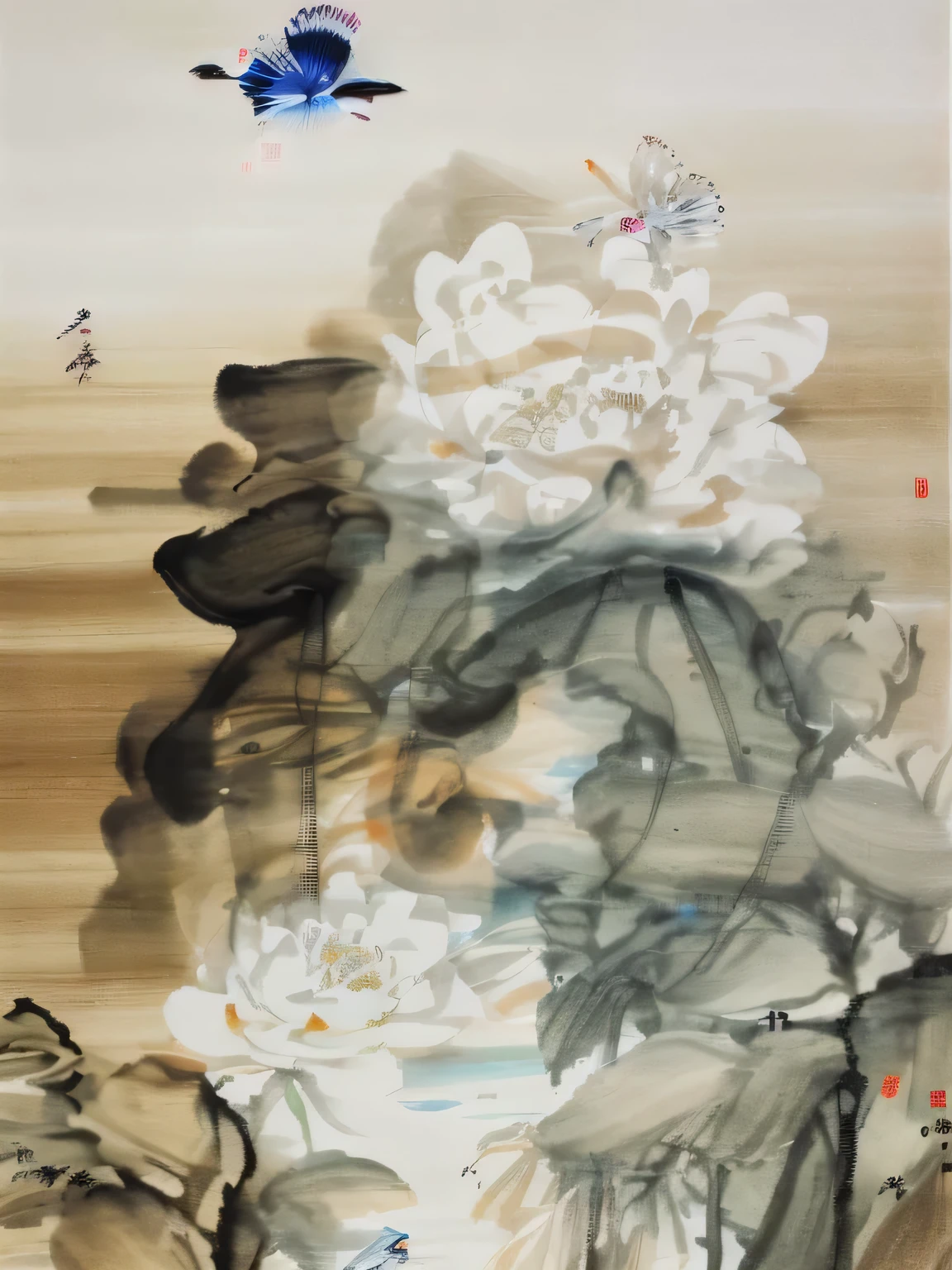 Drawing of a flower and a butterfly on a white background, Traditional Chinese painting style, traditional Chinese ink painting, traditional Chinese painting, Chinese ink painting, author:Li Keran, traditional Chinese Arts, author:Zhu Lian, Chinese style, Chinese traditional watercolor painting, Chinese ink painting, by Li Zai, Chinese watercolor style, author:Li Kan, Chinese Arts