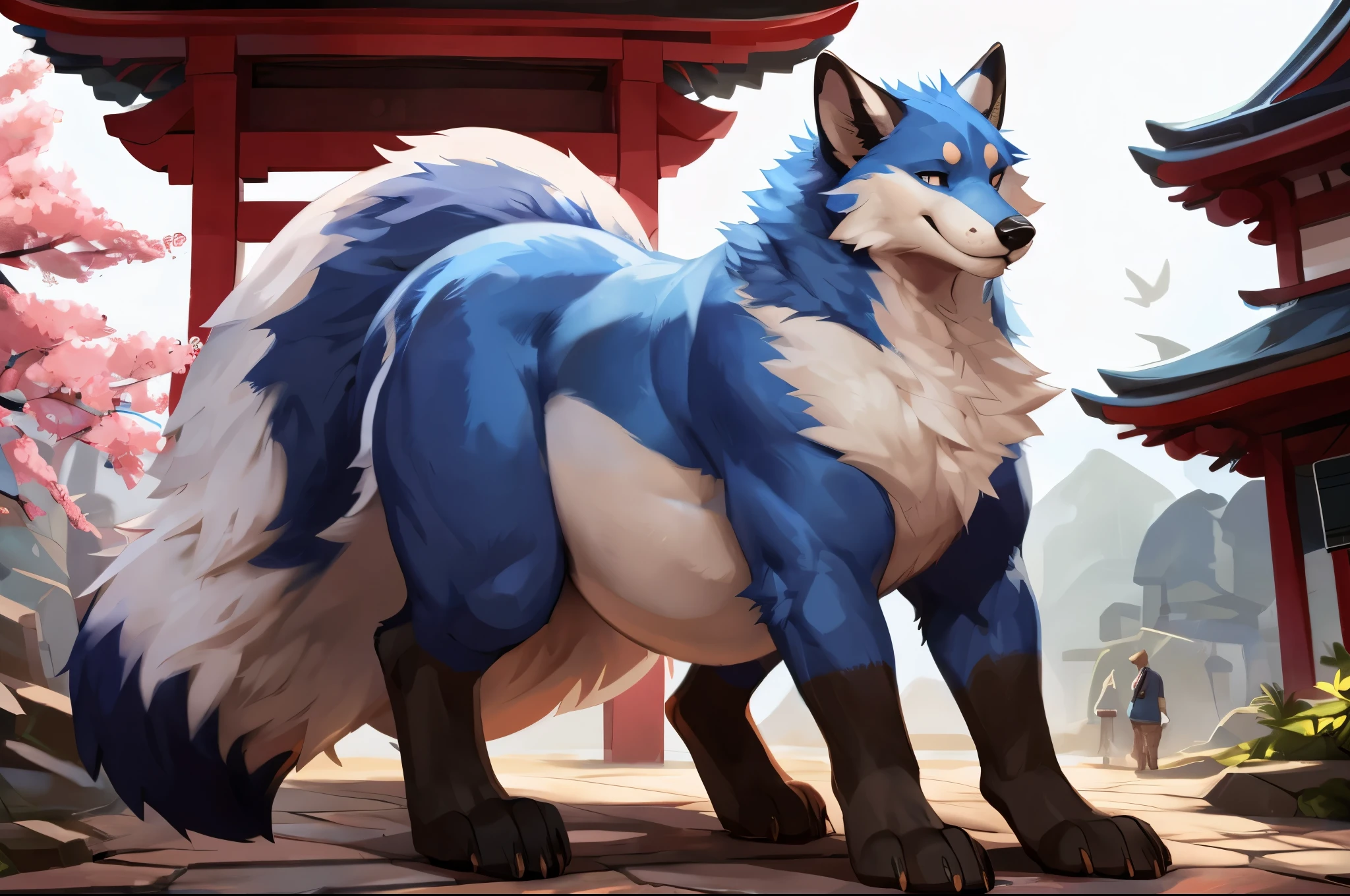 4k ultra quality, 4k full body view,(ultra high detailed body), fox, detailed body,by mystikfox61, by glitter trap boy,feral paws, by bebebebebe,by morethreedee, by seibear,(thick thigh),(chubby thigh),thicc thigh,thick legs,chubby legs,thicc legs,massive butt,enomorous thigh,massive thigh,massive legs,thick lower legs,wide legs,(detailed thigh),(wide thigh),fluffy belly sharp nails,((sfw)),(ultra detailed face),detailed eyes,big tail,fluffy tail,(detailed tail),enomorous tail,bigger tail,huge tail,volumetric light,muscle legs,big paws,(thick paws),fluffy paws,furry paws,enomorous paws,(animal focus), beast,standing,(bigger lower body),strong lower body,(long legs),front view,master works, super fine, 4k resolution, high quality,high picture detail,dark fantasy,illusory engine, Masterpiece,dire fox,feral belly,muscular feral,faint lighting,white fur,sakura,shrine,cute face,pink clouds,macro,giga