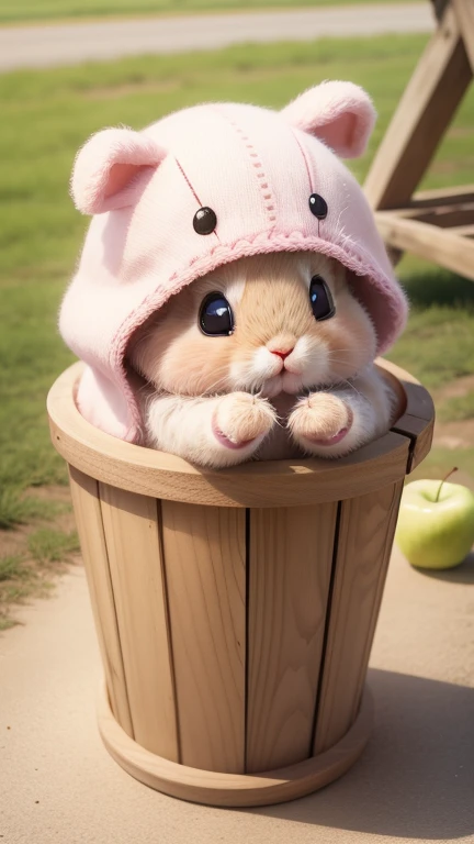 :3. Light pink baby bunny, actual, hairy, animals in clothes, apple, Bear, Teak, cherry, food, fruit, whole body, have, non-human, strawberry, tomato, watermelon