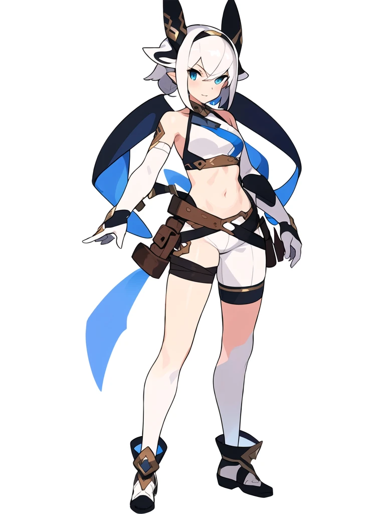 solo, female, crop top, ((( white background))), character focus, fantasy outfit, standing, character design, full body,