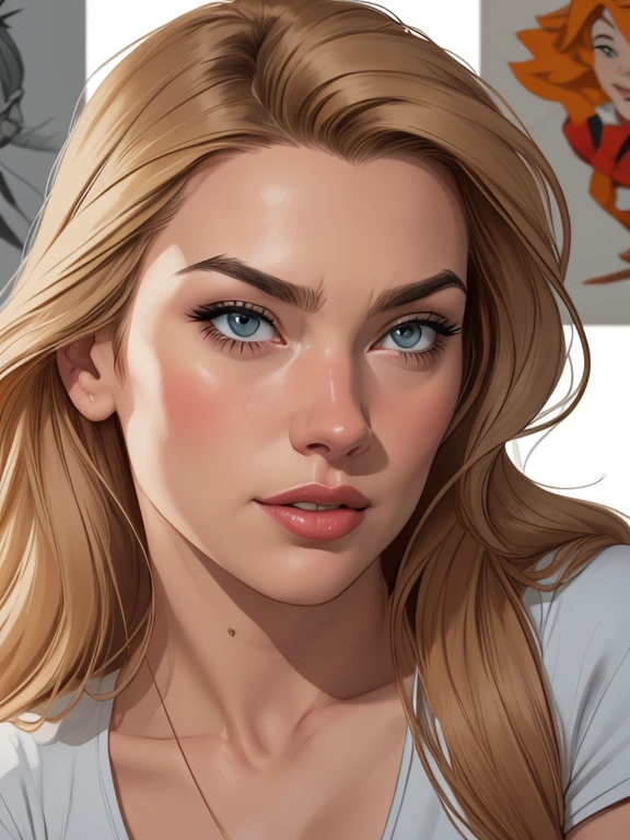 Personagem Yvonne Strahovski omagem de desenho animado de uma mulher .cartoon style illustration, estilo de arte dos desenhos animados, estilo de arte dos desenhos animados, digital illustration style, design de personagens altamente detalhado, arte digital detalhada fofa, City fan art, Design de personagens de retrato, beautiful digital illustration, retrato de alta qualidade, Arte em quadrinhos, mulher jovem. expression of sexual desire white background