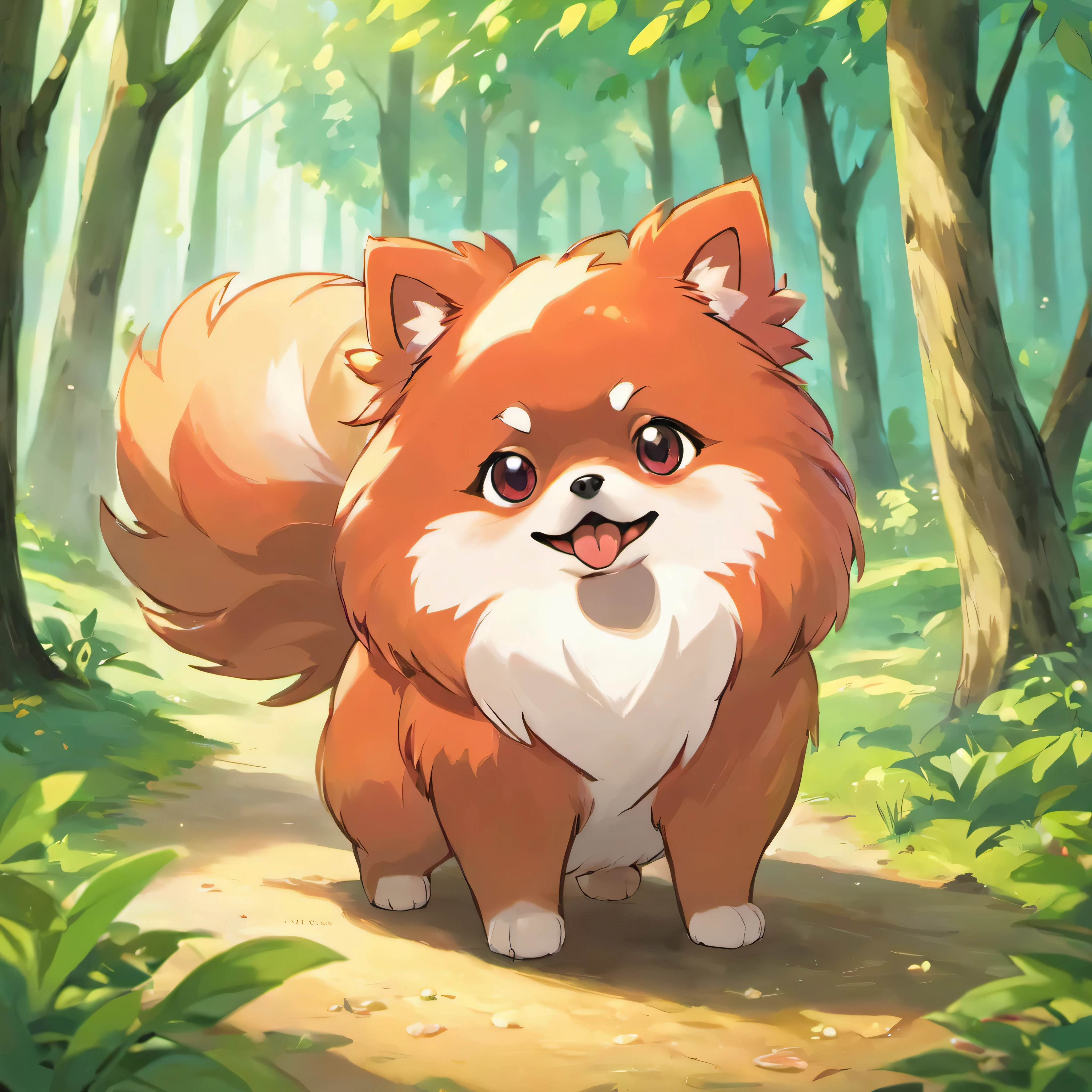 pomeranian , Red Pomeranian , in the woods , Eating a mouse , Blood