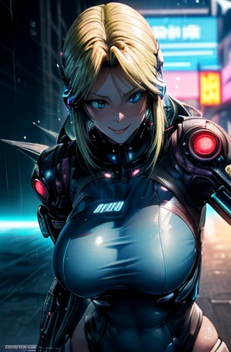 8K(((((Cute anime style face,(Good depiction of the face,anime style),(clumsy smile),face is red,beautiful woman,shyly,greenish blue eyes,cyber punk,Focus on people))))) ((woman,huge breasts:1.8, very red lips,huge breastsを強調,big ass,thin waist,long legs,Are standing,greenish blue eyes))33 years old (((clumsy smile)))((((Focus on people)))))((((Blur the background))))) (((cyber punk,Science fiction,未来世界の金髪ロングヘアーbeautiful woman,it&#39;s raining,しっかりとしたcyber punk世界観のある絵))) ((((shyly)))))