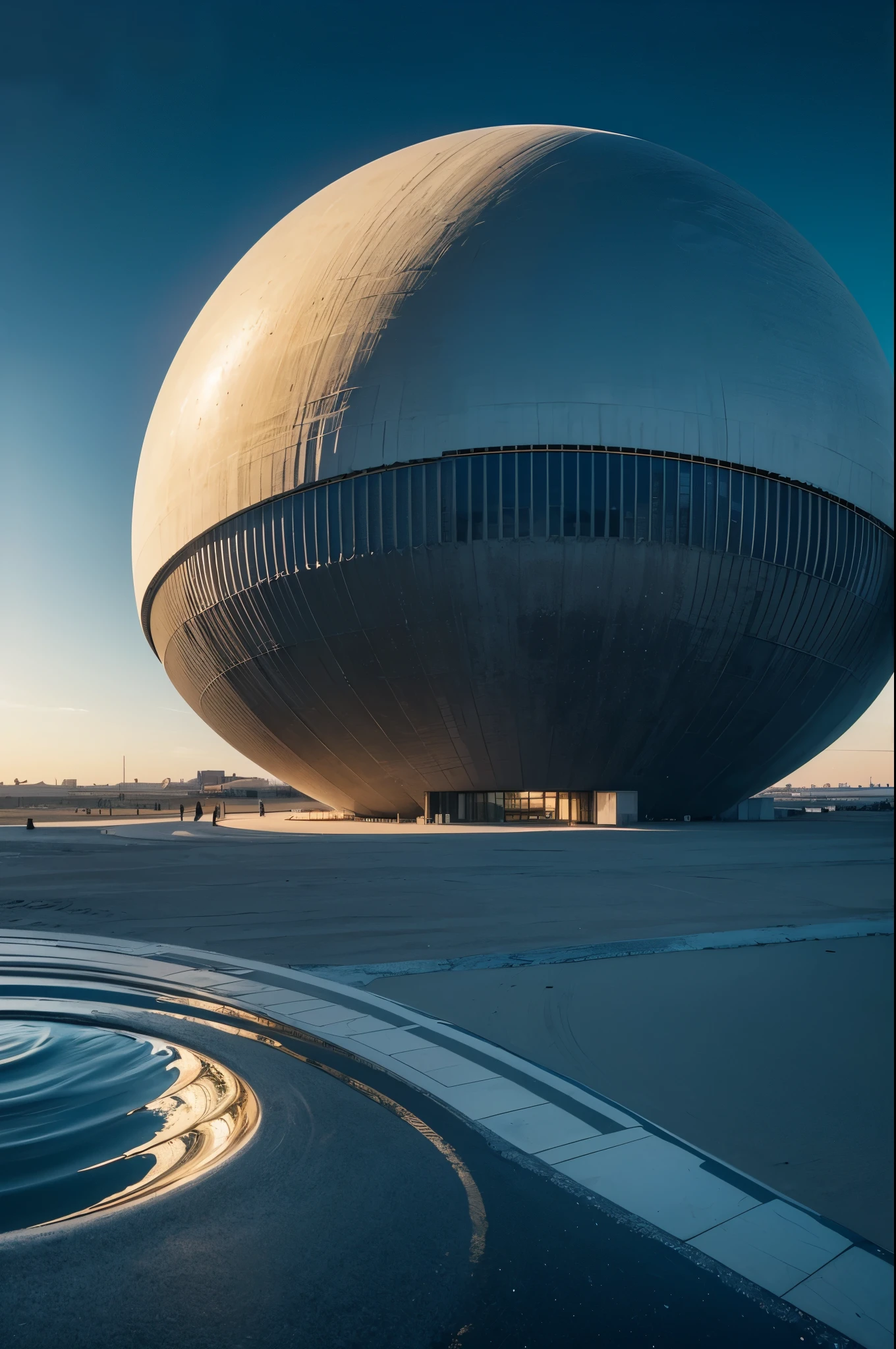 Visualize a massive geometric shape that dominates the landscape with its imposing presence. Picture a colossal structure, perfectly symmetrical and constructed with precision, standing tall against the horizon.Envision a giant geometric shape such as a towering cube, a massive pyramid, or a colossal sphere. This shape is composed of smooth, flawless surfaces that reflect light, creating a mesmerizing play of shadows and highlights.Imagine the structure's immense size, dwarfing everything around it. It may be surrounded by a barren desert, lush greenery, or even floating above a serene body of water. The contrast between the shape and its surroundings enhances its visual impact, making it a focal point of awe and curiosity.Picture the edges and corners of the geometric shape sharp and defined, accentuating its geometric perfection. The surface may be adorned with intricate patterns or textures, adding depth and complexity to its appearance.Consider the materials used in the construction of this giant geometric shape. It could be made of sleek metallic alloys, translucent glass, or even a combination of natural and synthetic materials, further emphasizing its futuristic or otherworldly nature.As you observe this enormous structure, imagine the sense of wonder and intrigue it evokes. Its sheer size and geometric form challenge our perception of space and reality, inviting contemplation and exploration.Allow yourself to be captivated by the simplicity and elegance of this giant geometric shape, appreciating its aesthetic beauty and the skill involved in its creation. Whether it serves a functional purpose or stands as an abstract work of art, it leaves a lasting impression on all who encounter it.