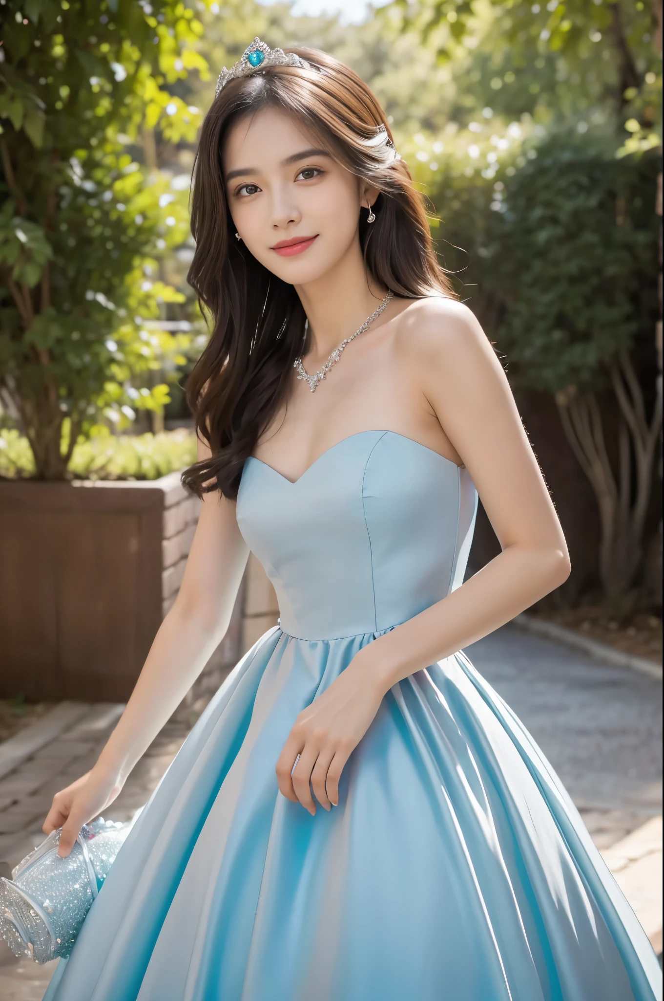 Upper class girl in elegant formal dress of random color、
