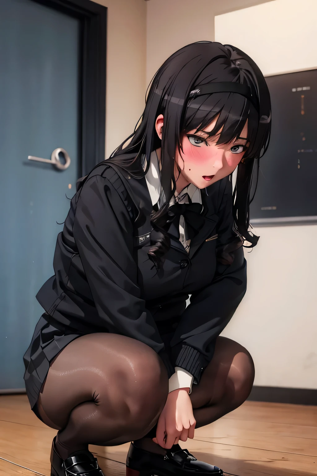 seductive anime girl, 4K digital art,super realistic picture, excessive art, 8K high quality detailed art,Detailed pantyhose,sweaty,blush,both girls and men, 18-year-old,highly detailed legs,Bukkake all over the body,wearing pantyhose,squat,Please wear a shirt and skirt, A woman wearing a suit, suit,black jacket,(black tight skirt 1:1.2),(Officelady1:1.2),(pubic hair 1:1.1),(fellatio1:1.3)