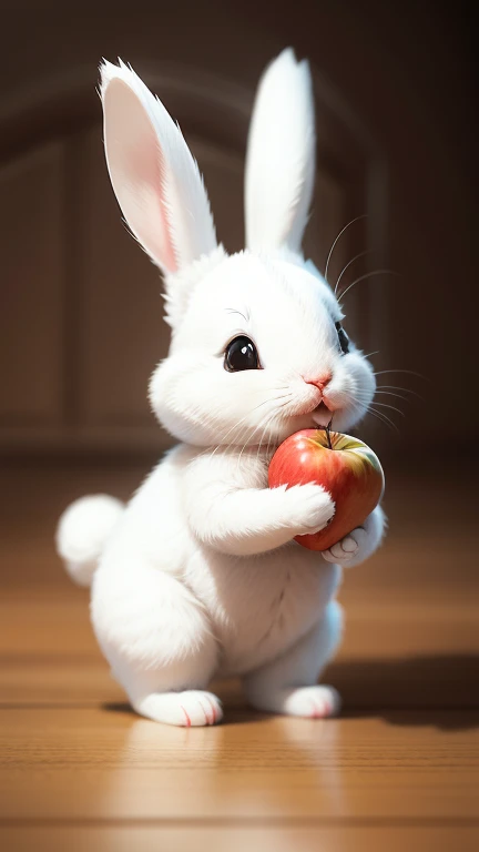 :3. White bunny baby, actual, hairy, animals in clothes, apple, Bear, Teak, cherry, food, fruit, whole body, have, non-human, strawberry, tomato, watermelon