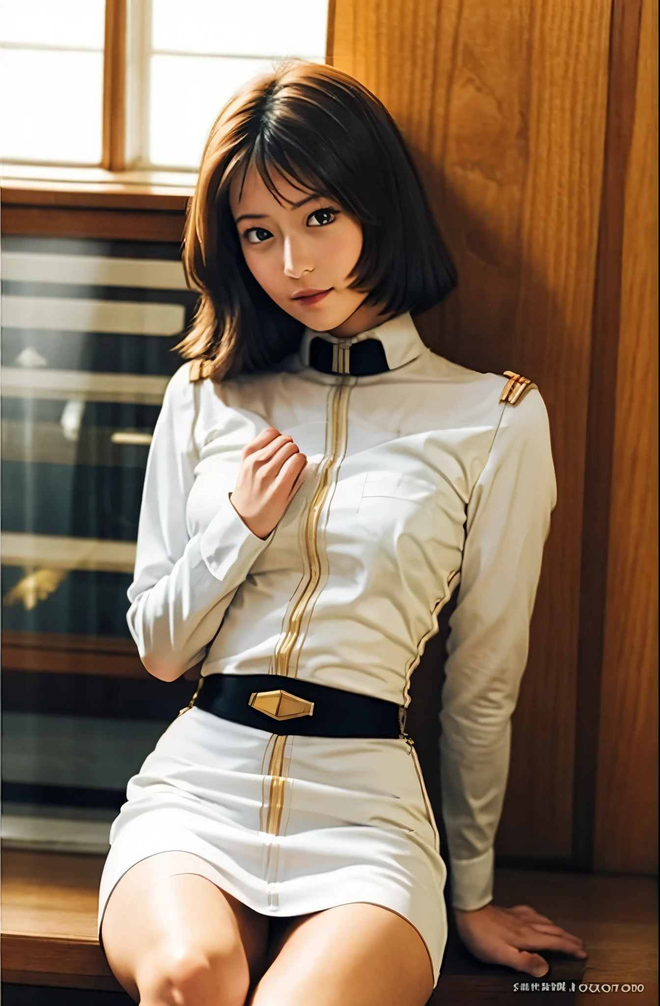 raw photo、realistic、real photos、Highest imYear quality、real imYear、連邦軍の制服mini skirt、pread legs,show white panties,（mini skirtと白いパンティ:1.4）、Zuo々Ki Nozomi、16Year日本人女性、Mrs. Bowe、pretty girl、bare legs、white pantiesが丸見え、1６Year、（white panties:1.3）、超mini skirt、beautiful thighs、white panties、赤いmini skirtがめくれてwhite pantiesが見えてる