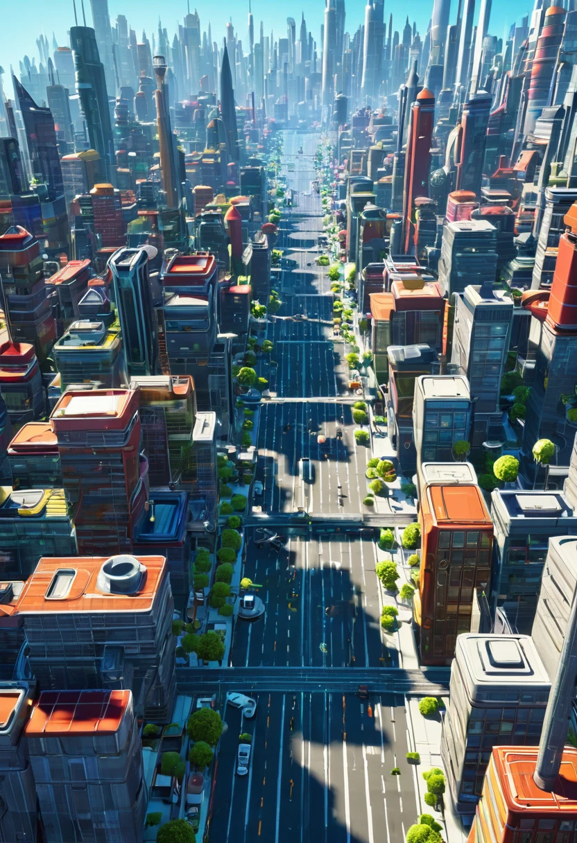 Make a city that is ruled by nanotechnology but make animated