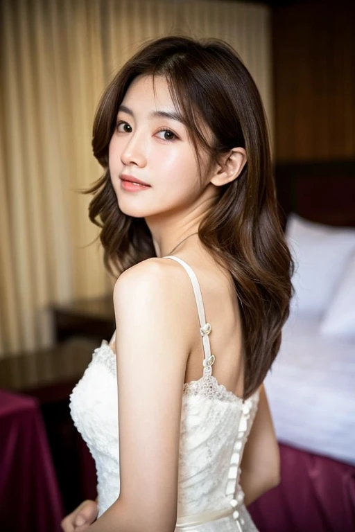 brown hair、Shoulder Length Hair、slender body、Married woman、love hotel