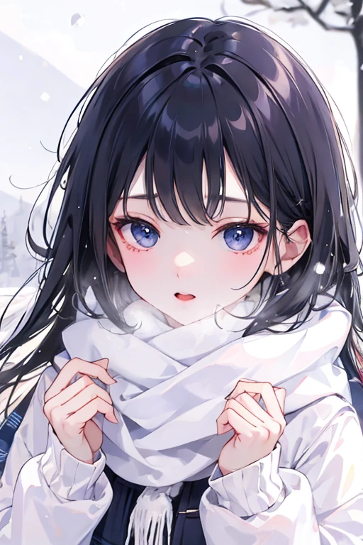 winter、It&#39;s snowing、white breath、Scarf、female、3×3