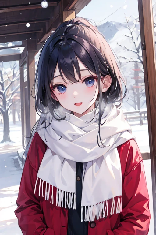 winter、It's snowing、white breath、Scarf、female、3×3