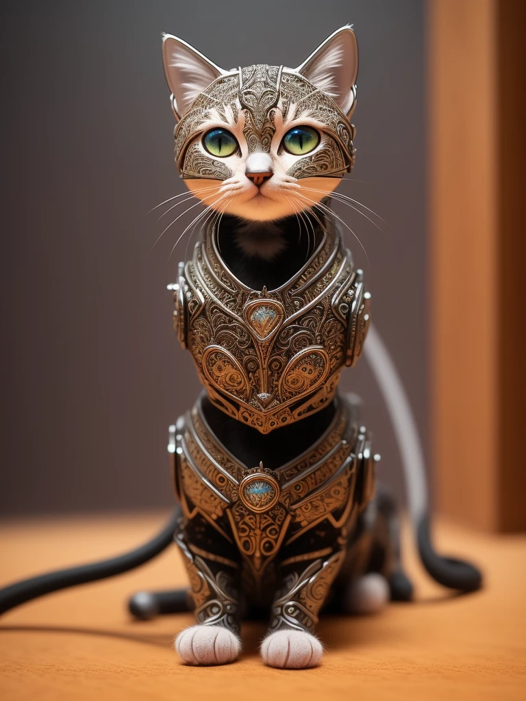 A cute metal kitten, cyborg, cyberpunk style, ((intricate details)), high dynamic range, ((intricate details, Super detailed)), movie shot, vignette