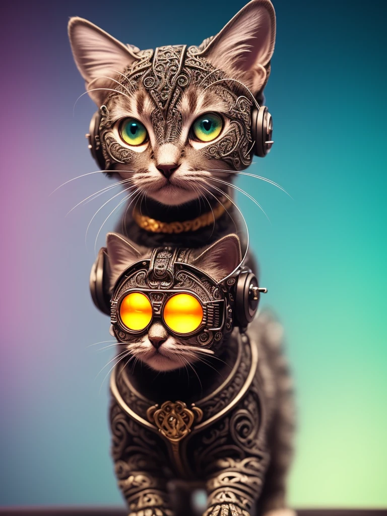 A cute metal kitten, cyborg, cyberpunk style, ((intricate details)), high dynamic range, ((intricate details, Super detailed)), movie shot, vignette