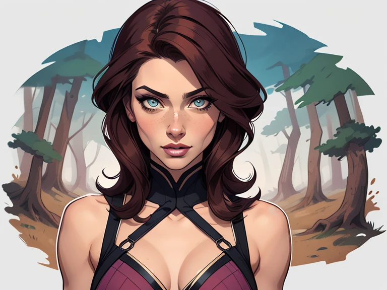 Personagem mulher ninja com marcas de guerras Imagem de desenho animado de uma mulher .cartoon style illustration, estilo de arte dos desenhos animados, estilo de arte dos desenhos animados, digital illustration style, design de personagens altamente detalhado, arte digital detalhada coragem, Forest fan art, Design de personagens de retrato, beautiful digital illustration, retrato de alta qualidade, Arte em quadrinhos, mulher jovem cabelo com transas lindas . Beautiful outlined eyes Medium large bust and wonderful sensual clothes. expression of sexual desire image from the waist to the head illustration