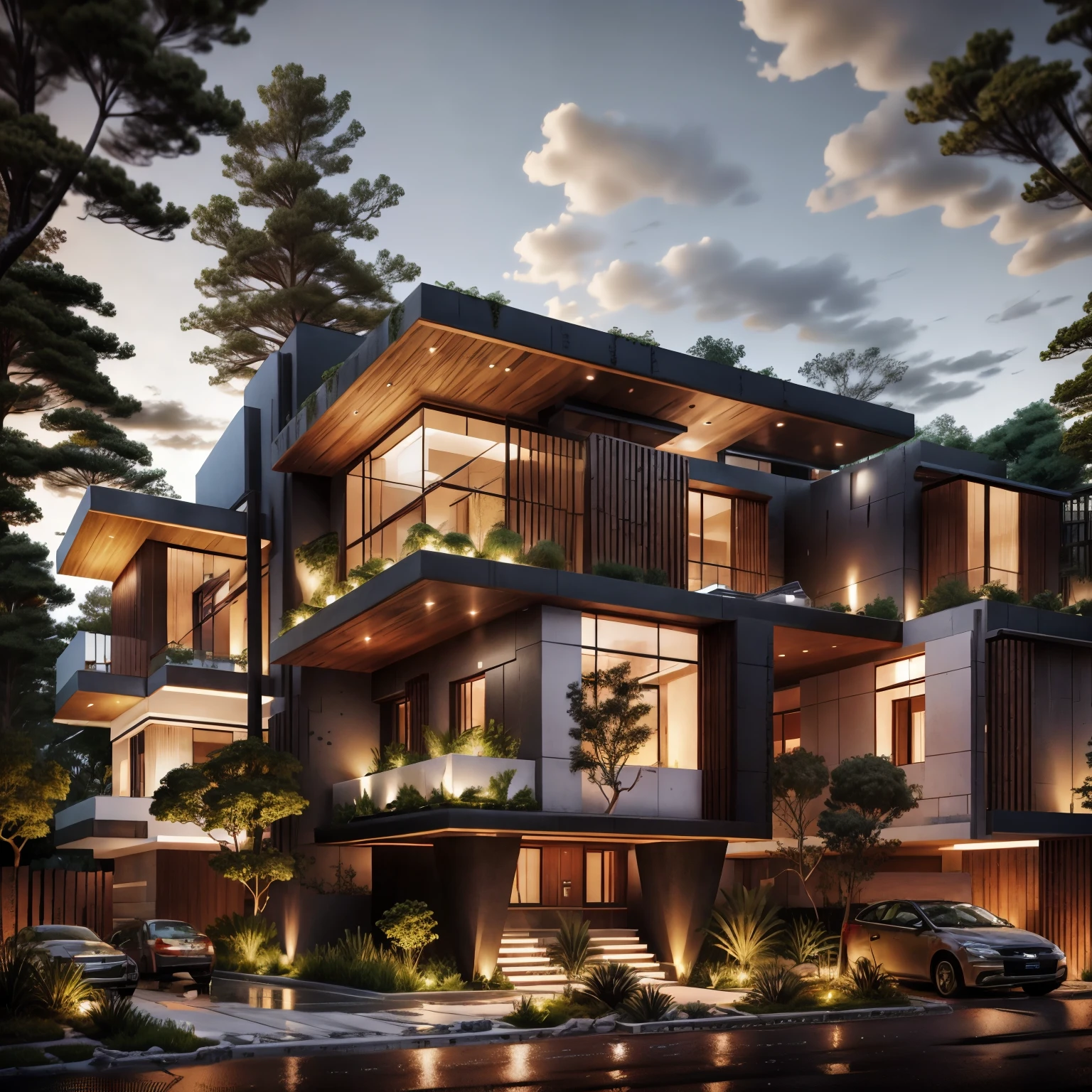 house exterior industry style, dark yellow and green color scheme, like an oldtime industry factory,raw materials, exposed structural elements, and simple, clean lines,rough-hewn steel, polished concrete, glass, and exposured brick,
