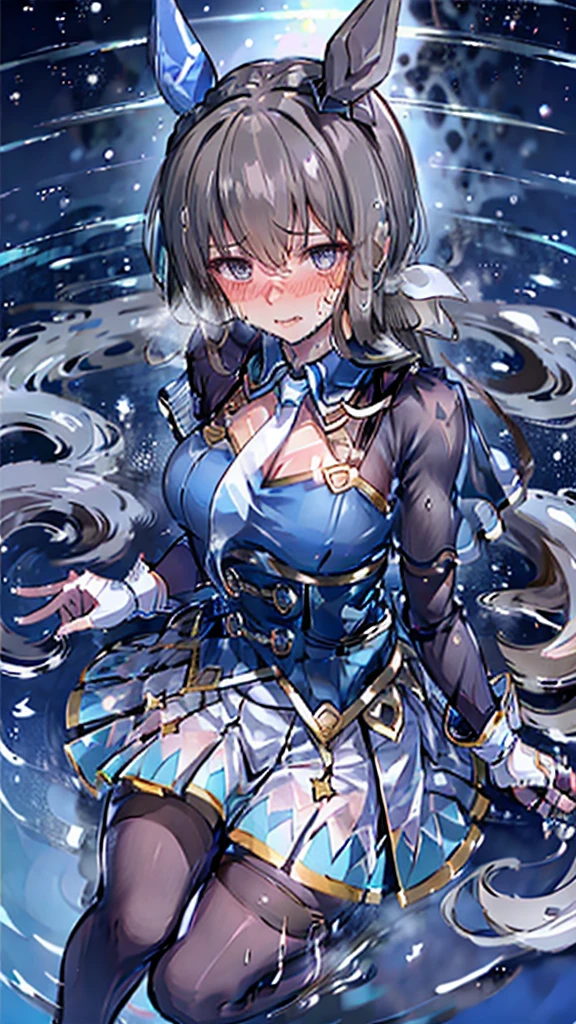 hair ornament, white dress, blue bowtie, cleavage cutout, blue ribbon, arm ribbon, short dress, white gloves, (masterpiece:1.3), (High resolution), (8K), (very detailed), (4k), (pixiv), perfect face, beautiful eyes and face, (最high quality), (Super detailed), detailed face and eyes, black pantyhose,pubic hair,黄色いPeeを漏らす裸の***,1 girl,alone,spread your legs, embarrassing, blush,黄色いPee, (sweating:1.4),spread your legs,1 girl, (alone), rough skin, confused, High resolution, use_fast_no_frozen_style, use_fast_no_frozen_style, twin tails, very long hair, high quality, 1 girl, nude, Pee, squat, touch the vagina