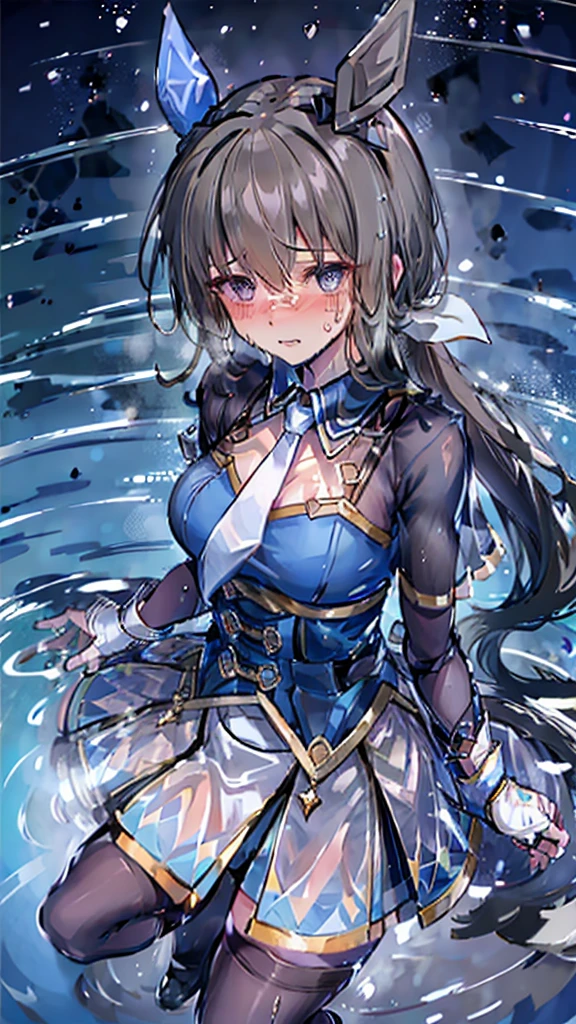 hair ornament, white dress, blue bowtie, cleavage cutout, blue ribbon, arm ribbon, short dress, white gloves, (masterpiece:1.3), (High resolution), (8K), (very detailed), (4k), (pixiv), perfect face, beautiful eyes and face, (最high quality), (Super detailed), detailed face and eyes, black pantyhose,pubic hair,黄色いPeeを漏らす裸の***,1 girl,alone,spread your legs, embarrassing, blush,黄色いPee, (sweating:1.4),spread your legs,1 girl, (alone), rough skin, confused, High resolution, use_fast_no_frozen_style, use_fast_no_frozen_style, twin tails, very long hair, high quality, 1 girl, nude, Pee, squat, touch the vagina