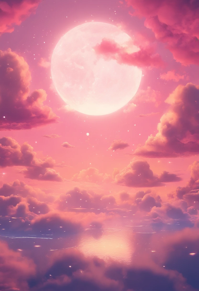 Fulmoon and stars in the sky, dreamy night, detailed dreamscape, fluffy pink anime clouds, space clouds, anime clouds, anime background, beautiful iphone wallpaper, dreamy clouds, background art, aesthetic clouds in the sky, fantasy puffy sky, anime background art, wallpaper aesthetic, cosmic sky, cosmic cloudscape, cloudy night, night clouds