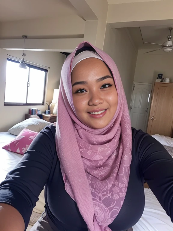 Portrait photo of a matured chubby malay girl, curvy, (laughing:1.2), hijab,malaysian, posing, look at a camera, nerd, spectacle, wear white shirt and short pleated skirt, wearing glasses, full body, room background, big breast,nighttime, backlit, epic realistic, hyper detailed, detailed skin texture, mole below eye, natural skin texture, mole in body, insane details, intricate details, accent lighting, soft volumetric light, bokeh, (dramatic light:1.2), (neutral colors:1.3), cross process, living room background, ((detailed realistic face and eyes)), good lighting, 8K resolution, Legs Wide Open, spread Legs, lying on bed, Liquid from the Crotch, Blushing, fat, wet body, wet cleavage, very wet body with water,