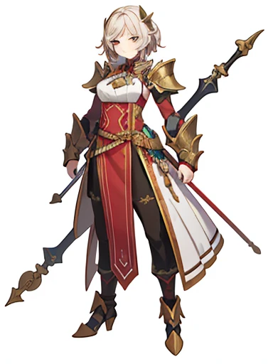 high fantasy clothes, ((white background)), full body, warrior, female, solo,