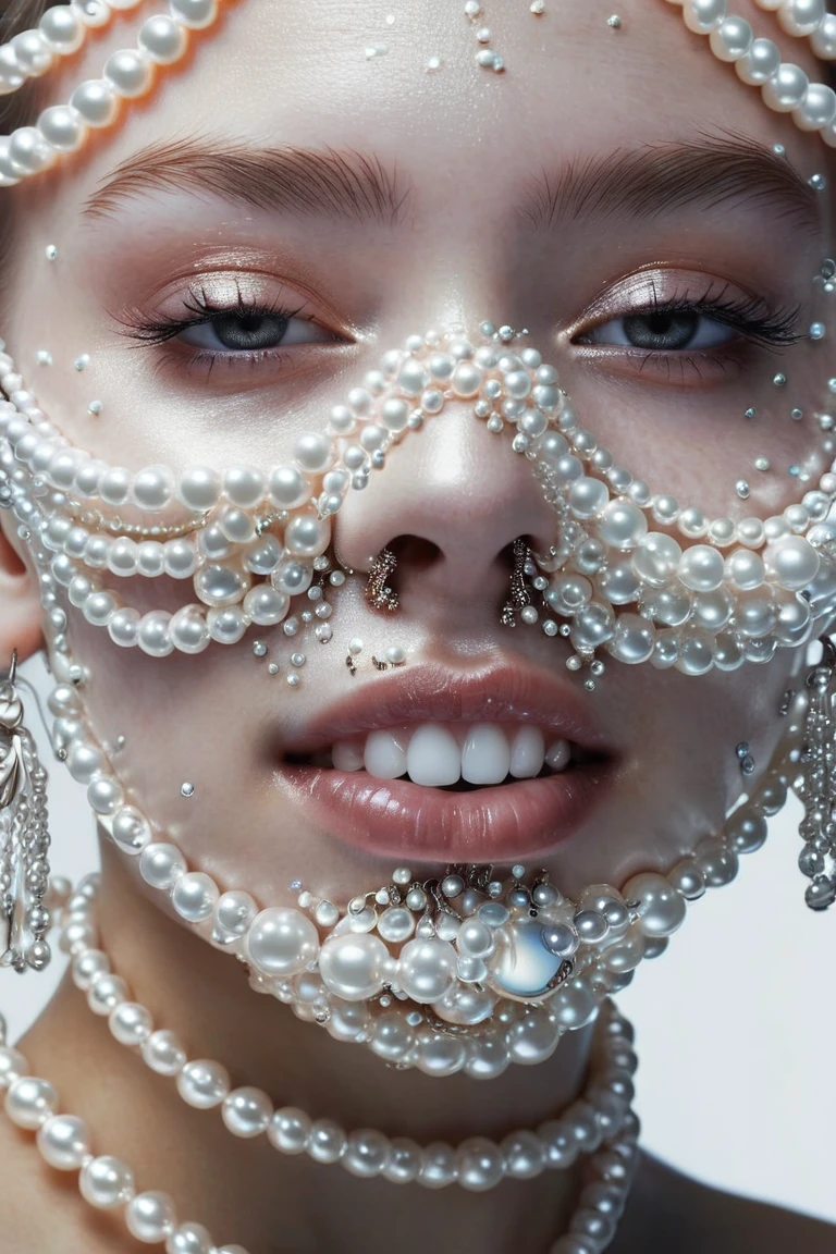 a close up of a person with pearls on their face,big teeths like venom beeple and james jean, girl with a pearl earringl, pearls, cgsociety 9, photorealistic digital arts, hyper realistic digital art, hyperrealistic digital art, hyperrealistic 3 d digital art, hyperrealistic 3d digital art, hyperrealistic fantasy art, ultrarealistic digital art, pearls of sweat, black female woman