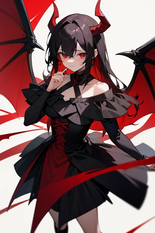 a illustration with some girls and a very fierce red and black cat, 1girl, animal ears, black hair, solo, red hair, multicolored hair, breasts, red eyes, long hair, looking at viewer, tail