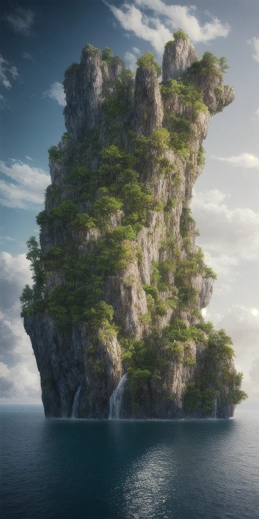 masterpiece, best quality, high quality, Extremely detailed CG unified 8k wallpaper, landscape, outdoor, Sky, cloud, Sky, no humans, Mountain, landscape, water, Tree, blue Sky, waterfall, cliff, nature, lake, river , cloudy skies, Award-winning photography, Bokeh, depth of field, high dynamic range, bloom, Color difference, photorealism, Very detailed, Popular topics on ArtStation, Trending on CGSociety, complex, high detail, dramatic, midway art