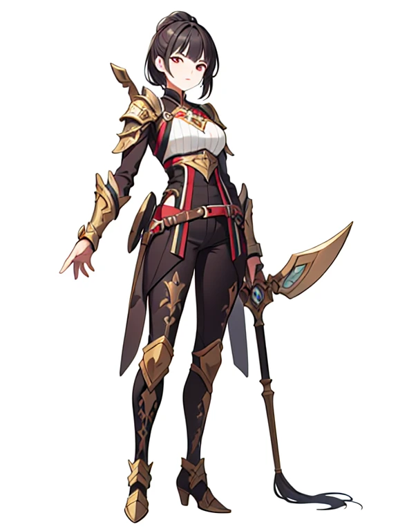 high fantasy clothes, ((white background)), full body, warrior, female, solo,