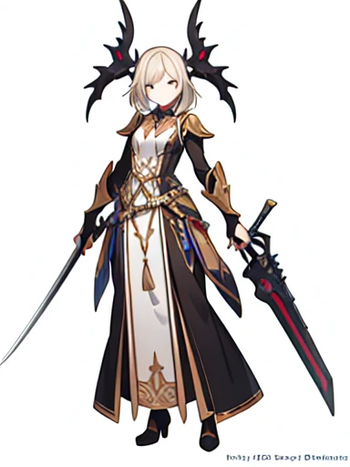 high fantasy clothes, ((white background)), full body, weapon, female, solo,