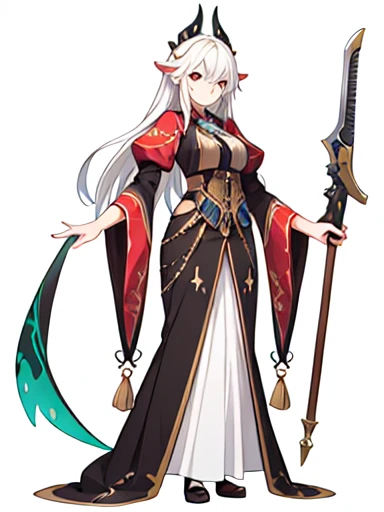high fantasy clothes, ((white background)), full body, weapon, female, solo,