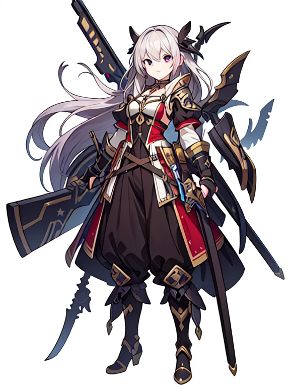 high fantasy clothes, ((white background)), full body, weapon, female, solo,