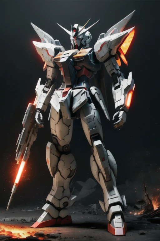 Giant (Gundam RX78 1.2) A robot with a gun and shield in his hand in the middle of the battlefield; Ruins, sparks, and flames surround it, steel, edge rust, edge wear (highly detailed CG Unity 8K wallpaper), realistic, masterpiece, top quality, ((science fiction)), lens flare, ((glow of light)), unreal engine, digital painting, style-tron-legacy-8v-b, trending on ArtStation, CGsociety Trending in, intricate, high detail, dramatic, realism, beautiful and delicate lighting, shadows (was Gundam),in universe,full body shot
