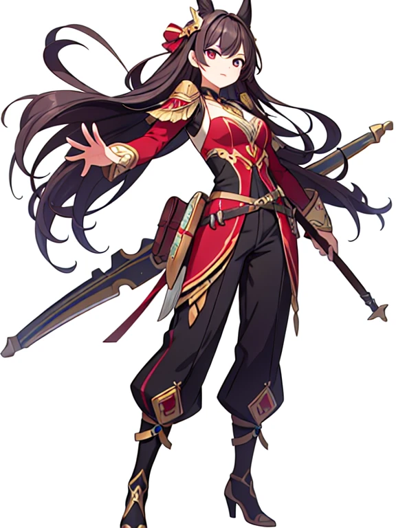 high fantasy outfits, ((white background)), full body, weapon, female, solo,