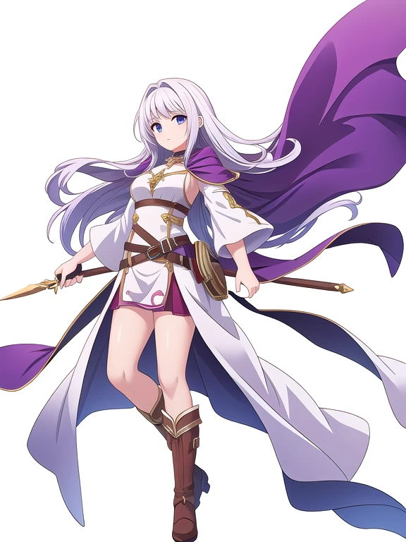 high fantasy clothes, ((white background)), full body, weapon, female, solo,