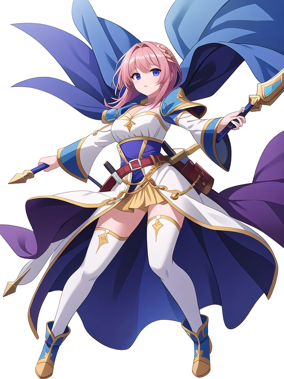 high fantasy clothes, ((white background)), full body, weapon, female, solo,
