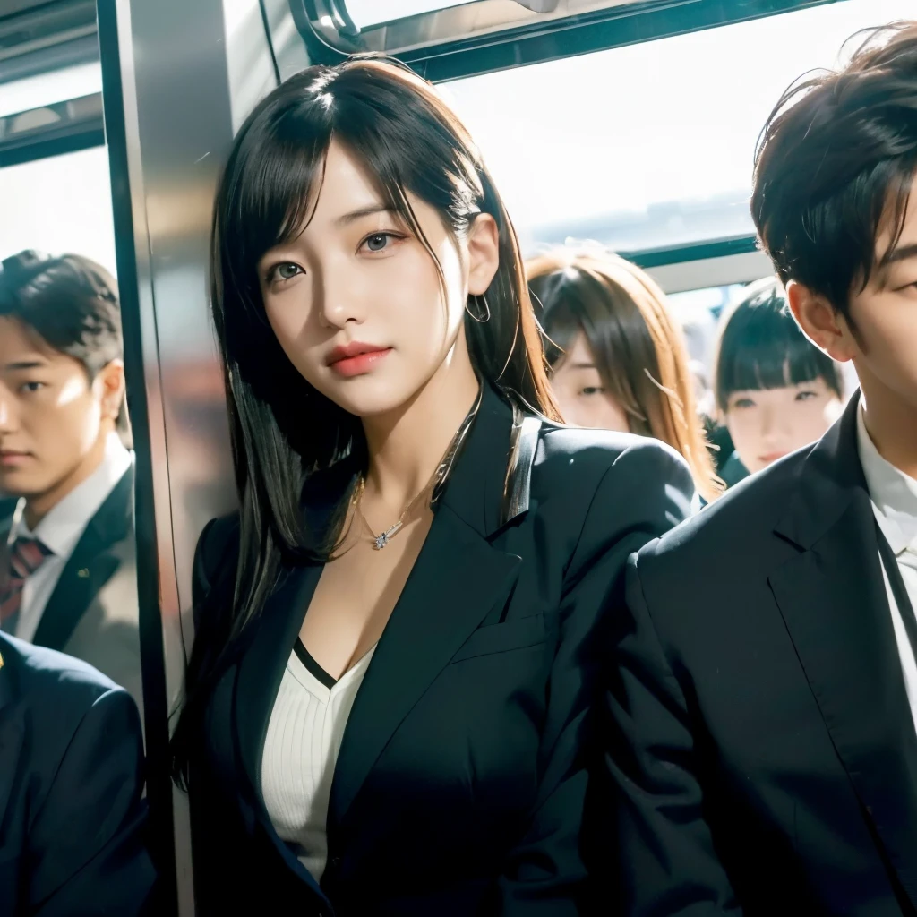 tifa lockhart、(Inside a crowded train:1.8)、(many passengers:1.8)、(surrounded by many businessmen:1.8)、(The businessman next door is closely following:1.7)、(The businessman in the back is close up:1.6)、(Inside a very crowded car:1.8)、(立っているtifa lockhart:1.8)、(tifa lockhartの乳房を揉む小さい子供:1.7)、tifa lockhartに小さい子供が抱き着く、