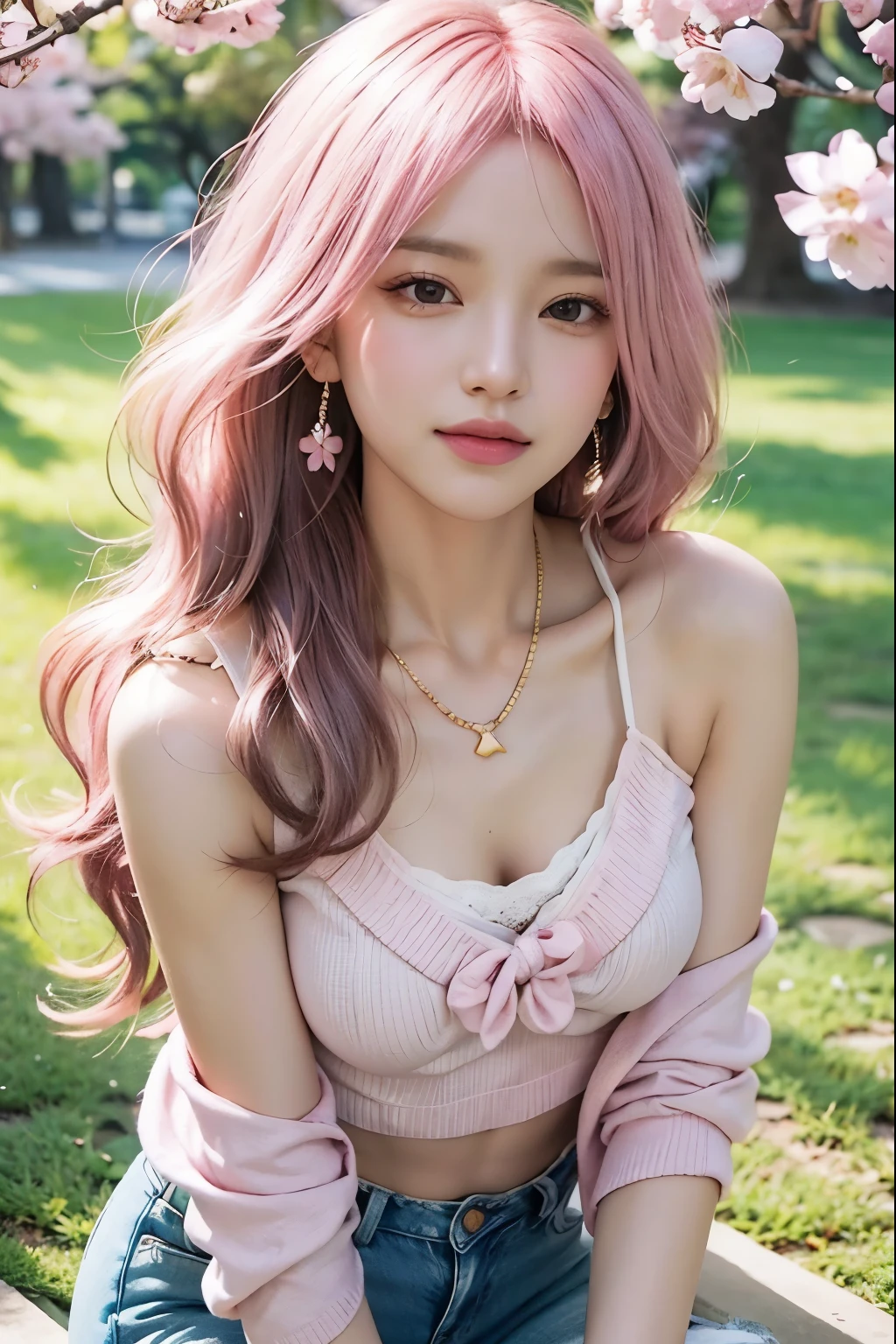 Innocent,big mouth,15years old,:D,waving at viewer,outdoors,camp,kagamihara nadeshiko,yurucamp,pink hair,blue eyes,oval eyes,pink eyebrows,tareme, tai chi diagram, hiten, close-up, sideboob, bound, drenched, chibi, man and wife, 20 years old, long gray hair, short wavy delicate hair, wept bangs, clear face, sleepy, tongue out, flat chest best quality, slim legs, black eyes, light green skin, Exquisite cloth, top sleeves, sandals, overexposure, extremely detailed CG unity 8k, very fine 8K CG wallpaper, 4k,