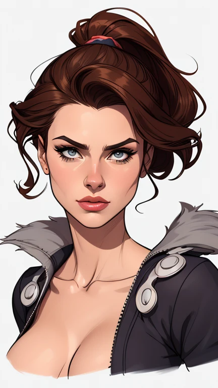 Female style character beautiful breasts symmetrical medium breasts Fiona with war marks Cartoon image of a woman .Ilustra??o estilo desenho animado, estilo de arte dos desenhos animados, estilo de arte dos desenhos animados, Estilo de illustration digital, estilo atompunk design de personagens altamente detalhado, arte digital detalhada coragem, Forest fan art, Design de personagens de retrato, Linda illustration digital, retrato de alta qualidade, Arte em quadrinhos, mulher jovem cabelo com transas lindas . Eyelined eyes Medium large bust and wonderful sexy clothes. imagem expressão do desejo sexual da cintura à cabeça illustration Rainha Anne de Arendelle estilo atompunk estilo Fallout 4 pose revista playboy um close de uma mulher sentada com um dragão desenho animado de uma mulher .illustration