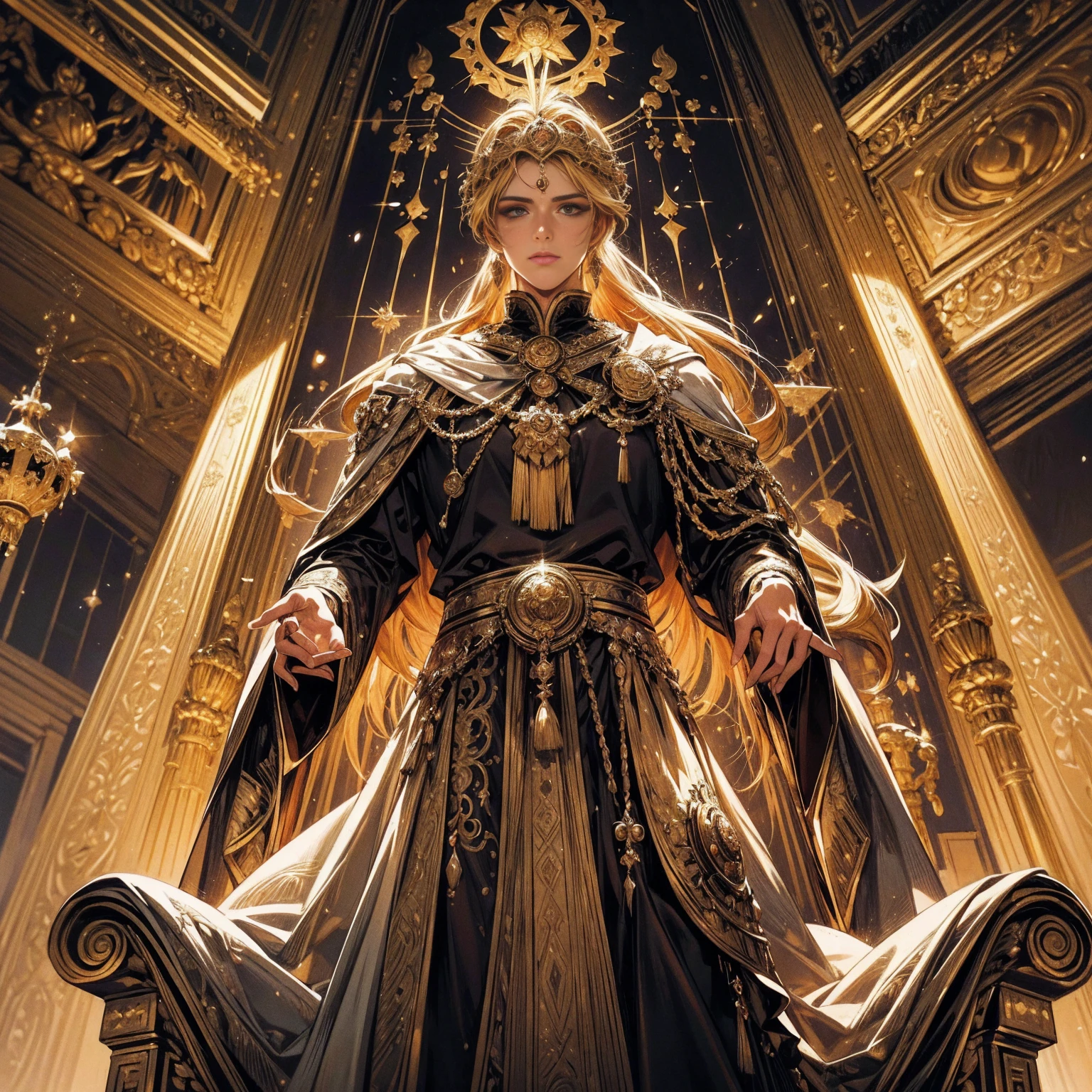 (best quality,4k,highres,masterpiece:1.2),ultra-detailed,realistic,portraits,beautiful detailed eyes,beautiful detailed lips,extremely detailed eyes and face,longeyelashes,roman emperor,Constantine the Great,imperial clothing,grand appearance,regal posture,historical presence,majestic aura,imposing figure,dramatic lighting,marble sculpture-like,ageless beauty,stoic expression,halo-like glow,rich color palette,sumptuous robes,elaborate gold accents,ornate throne,serene background,imperial authority,commanding presence,royal palace,magnificent architecture,awe-inspiring atmosphere,imperial insignia,lion motifs,radiating power,monumental grandeur,eternal legacy,divine ruler,golden age,legendary conqueror,symbol of Roman Empire,inspiration for artists throughout history.