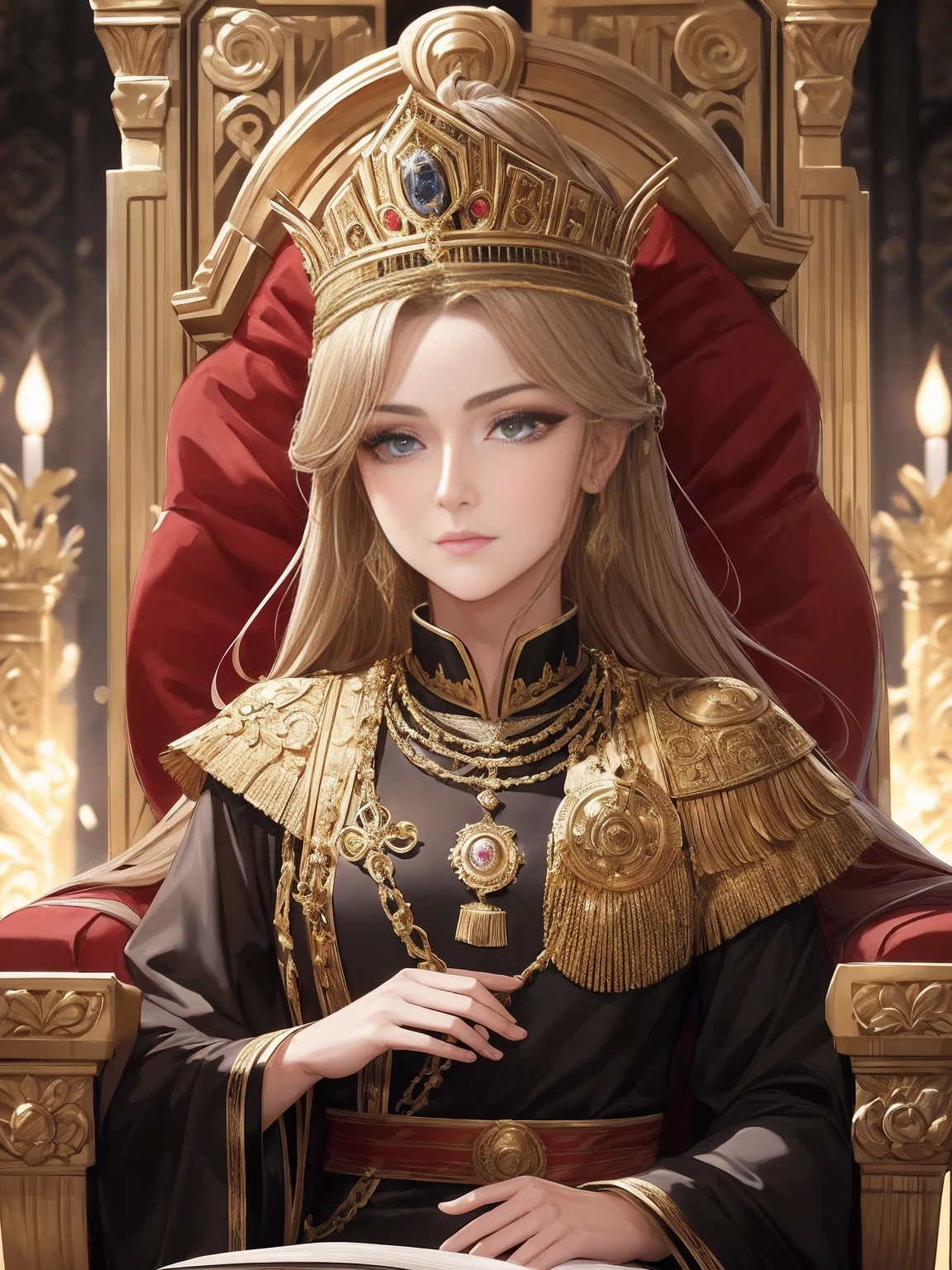 (best quality,4k,highres,masterpiece:1.2),ultra-detailed,realistic,portraits,beautiful detailed eyes,beautiful detailed lips,extremely detailed eyes and face,longeyelashes,roman emperor,Constantine the Great,imperial clothing,grand appearance,regal posture,historical presence,majestic aura,imposing figure,dramatic lighting,marble sculpture-like,ageless beauty,stoic expression,halo-like glow,rich color palette,sumptuous robes,elaborate gold accents,ornate throne,serene background,imperial authority,commanding presence,royal palace,magnificent architecture,awe-inspiring atmosphere,imperial insignia,lion motifs,radiating power,monumental grandeur,eternal legacy,divine ruler,golden age,legendary conqueror,symbol of Roman Empire,inspiration for artists throughout history.