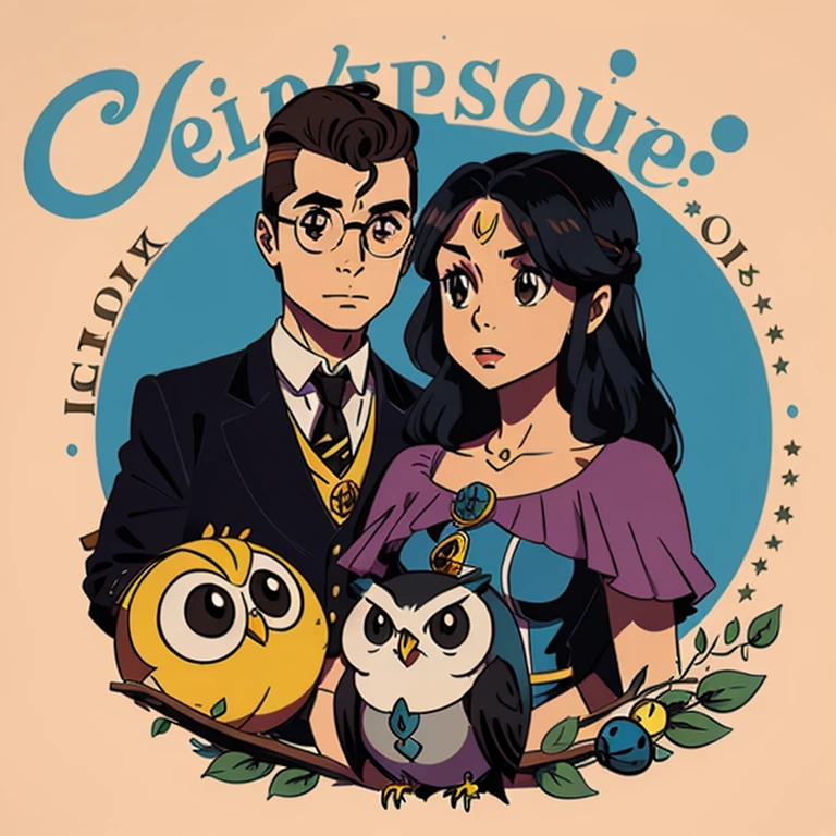 Creating an image relating to owls, Harry Potter, Pokémon, and Colombia:

Sobre una ramita en Colombia, una mujer madura con piel morena y cabello ondulado ?????, sosteniendo un librito magico con el logotipo de Harry Potter, observa impresionada a un grupo de lechuzas voladoras. Uno de ellos, un Hogwart's lechuza, He puts his head to the side and looks at her with interest.. A su lado, a shiny Pokéball lights up the darkness, en la cual se puede ver un P