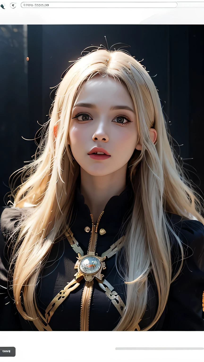 Masterpiece, best quality, realistic, 10 year old child girl with blonde hair, long hair, broad shoulders, small head, upper body, (white background: 1.3), closed mouth.