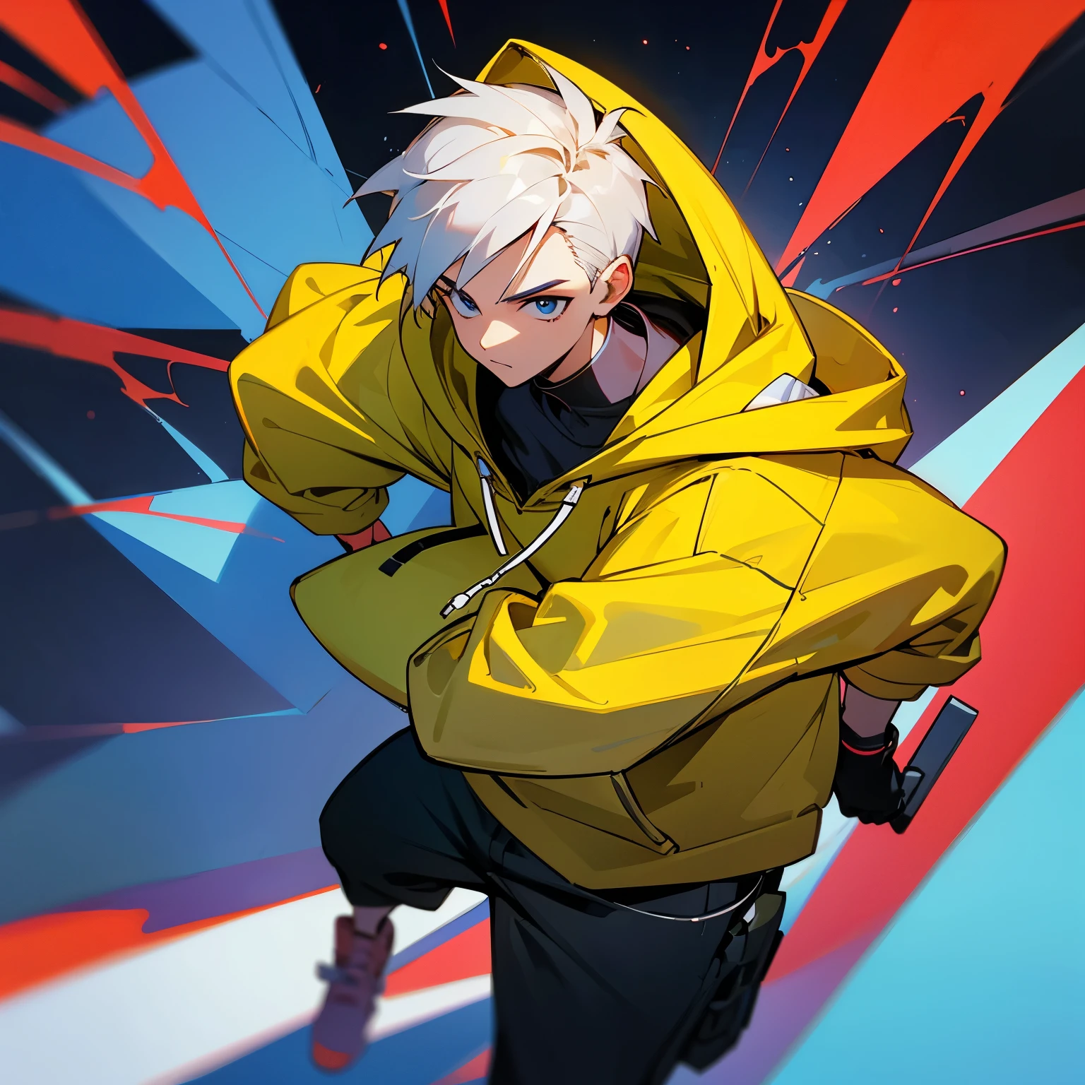 a guy in a hoodie with a youtube promotional background (animated character not realistic) and he is cute