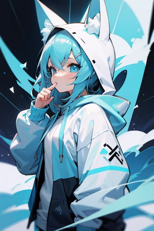Black and white light blue hoodie、cute