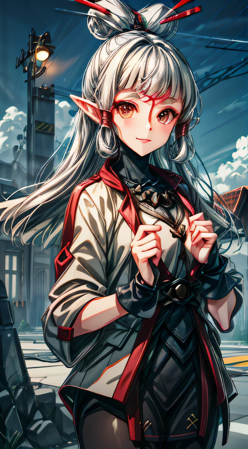 paya, cute elf, wariza,grass,sky,smile, intricate eyes,beautiful detailed eyes,symmetrical eyes,big eyes:1.5, (ultra detailed,extremely detailed),(photorealistic artwork:1.37),(extremely detailed CG unity 8k wallpaper),(((vibrant colors,vibrant theme))),(intricate),(masterpiece),(best quality), dress, uniform, pantyhose,