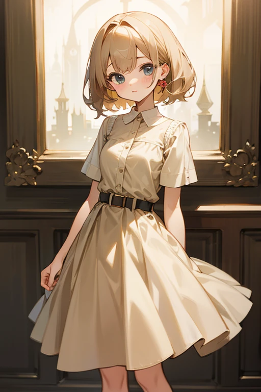 beige dress、belt、cute、3×3