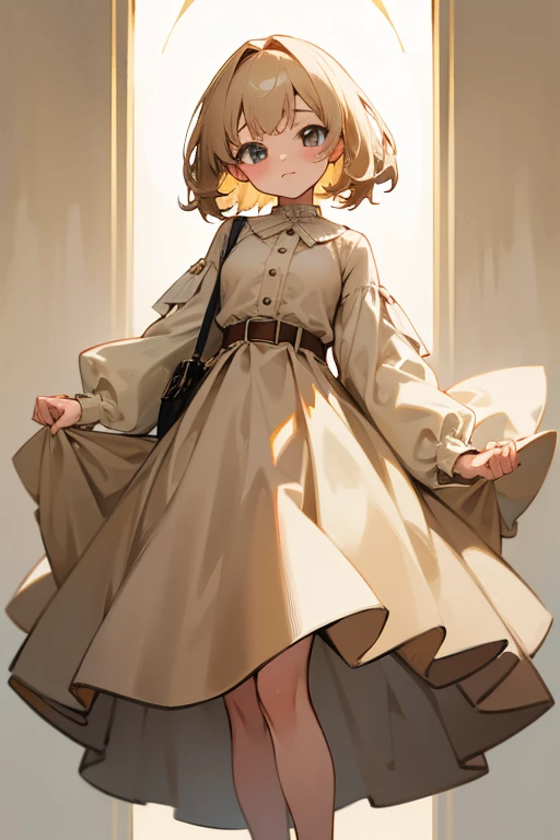 beige dress、belt、cute、3×3